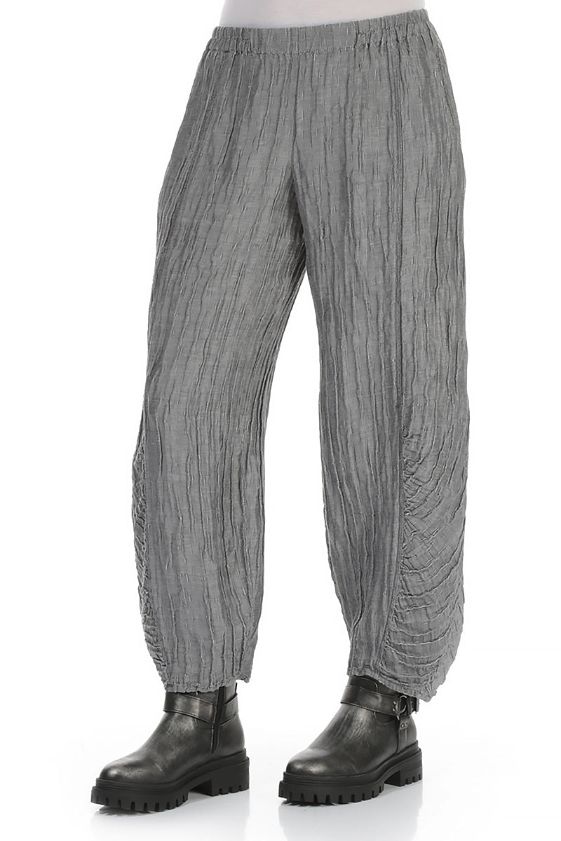 Ruched Hem Silver Crinkled Silk Linen Trousers 3