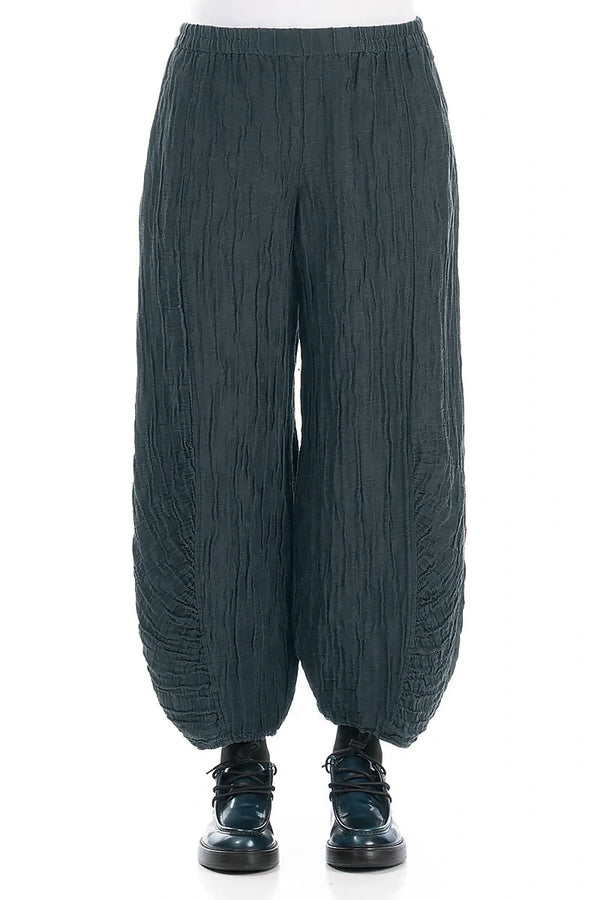 Ruched Hem Slate Crinkled Silk Linen Trousers 1