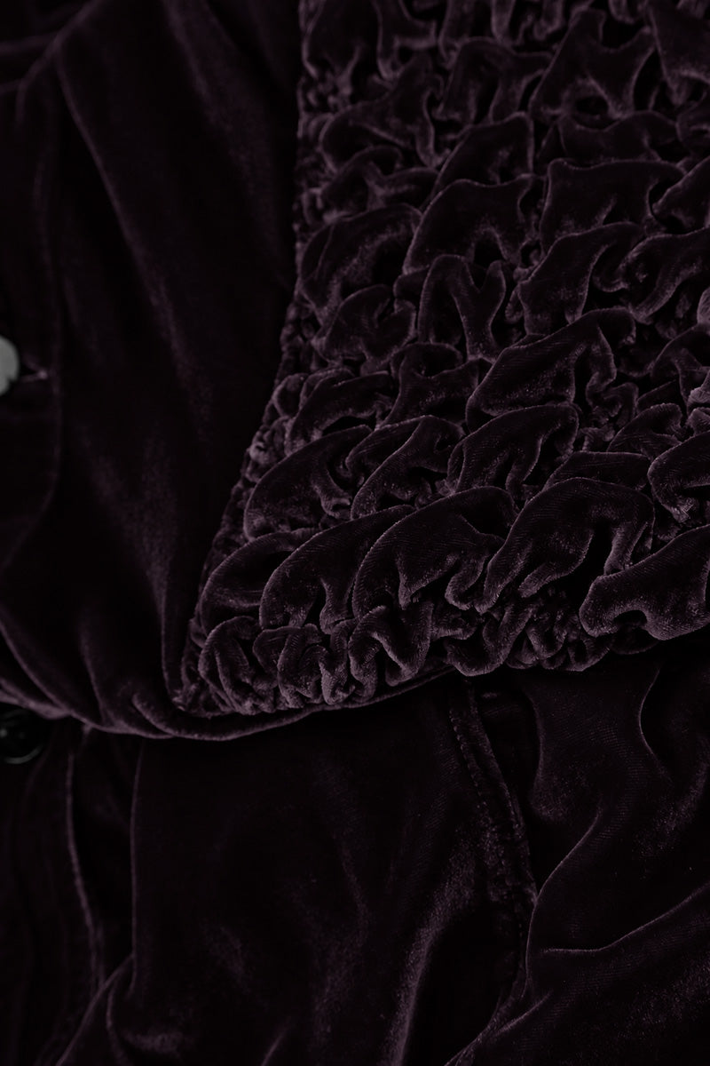 Ruched Pockets Deep Plum Silk Velvet Jacket - Coat 5