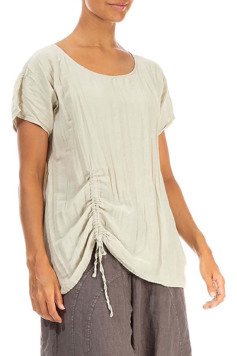 Ruched Side Crumpled Laurel Green Silk Cotton Blouse 3