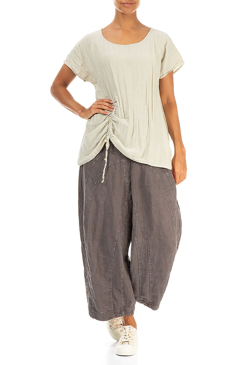 Ruched Side Crumpled Laurel Green Silk Cotton Blouse 4