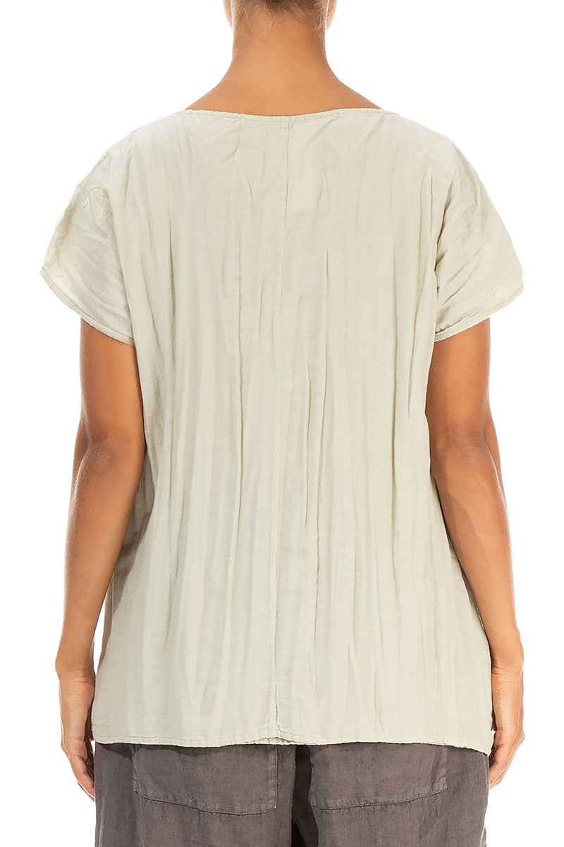 Ruched Side Crumpled Laurel Green Silk Cotton Blouse 2