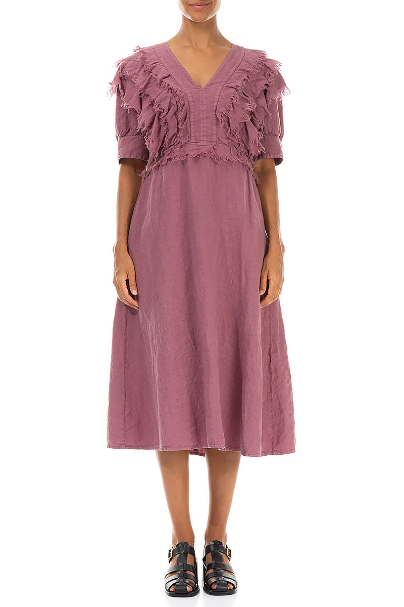 Ruffle Mauve Taupe Linen Dress 1