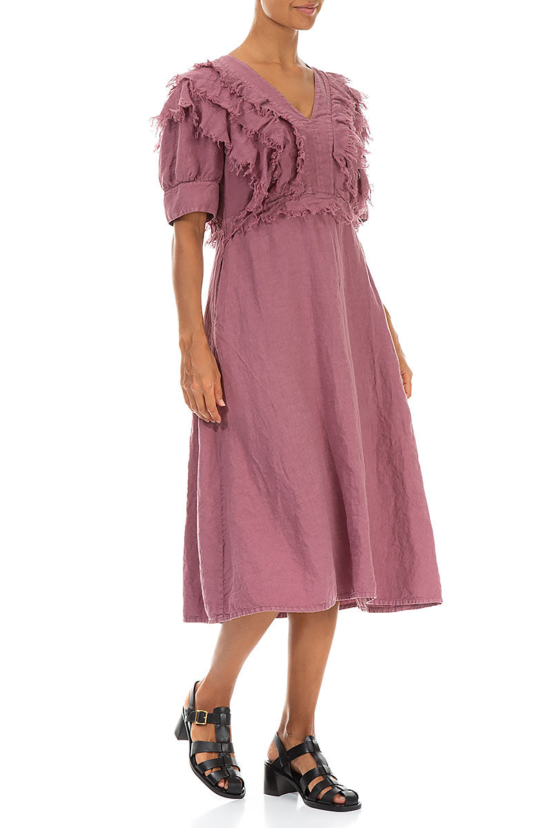 Ruffle Mauve Taupe Linen Dress 3