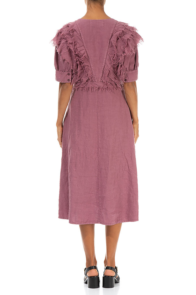 Ruffle Mauve Taupe Linen Dress 2