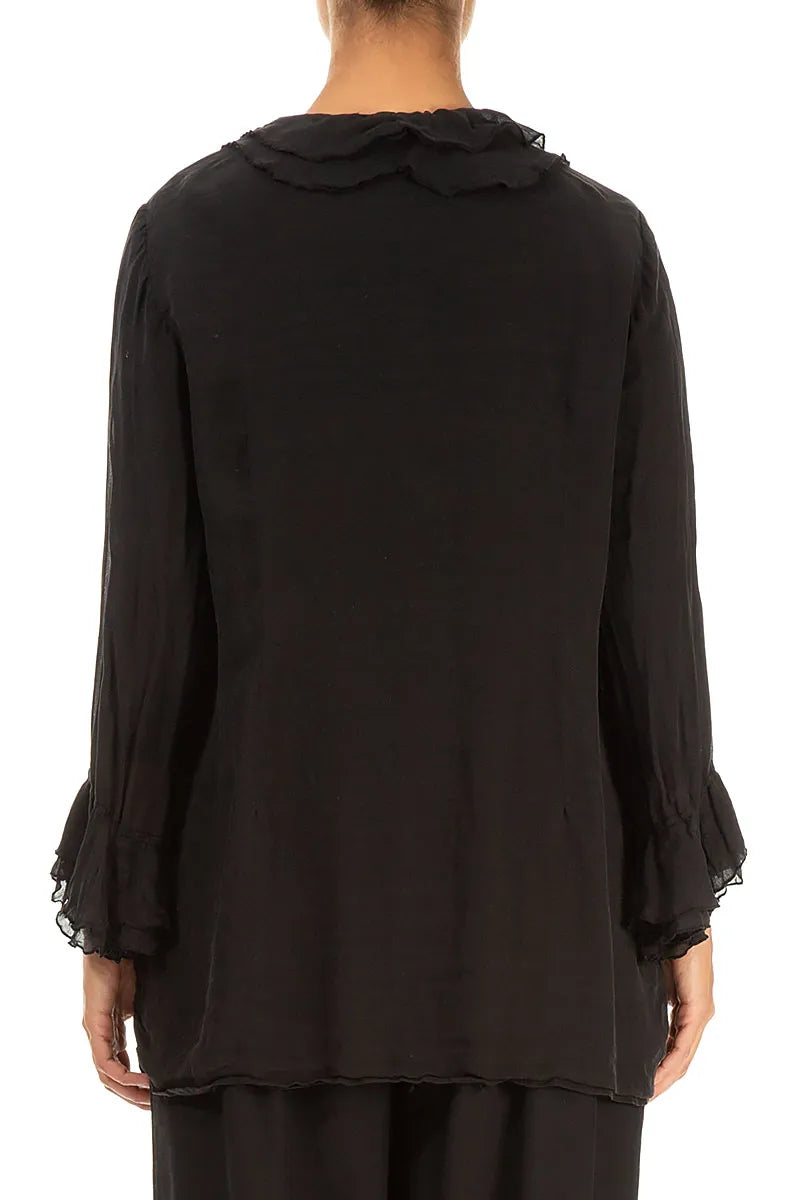 Ruffled Black Pure Silk Blouse 2