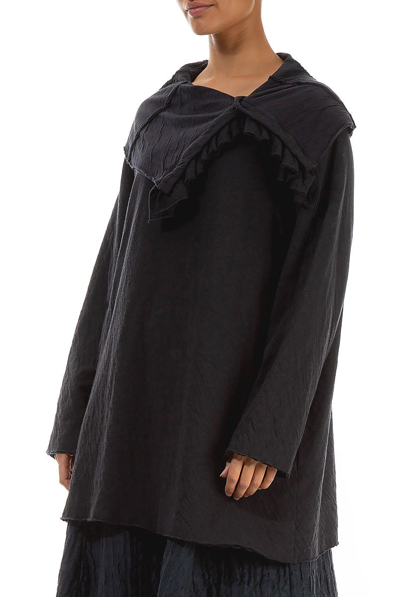 Ruffled Collar Grey Wavy Cotton Tunic 3