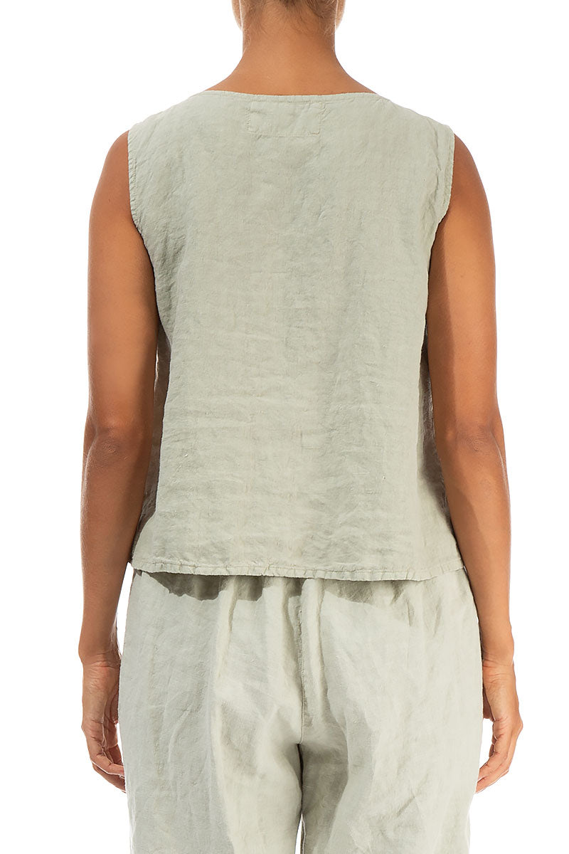 Ruffled Fringed Laurel Green Linen Blouse 2