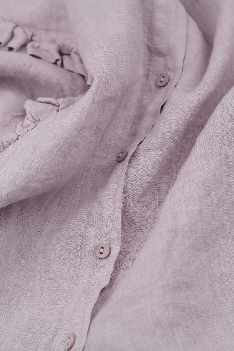 Ruffled Front Lilac Linen Shirt 5