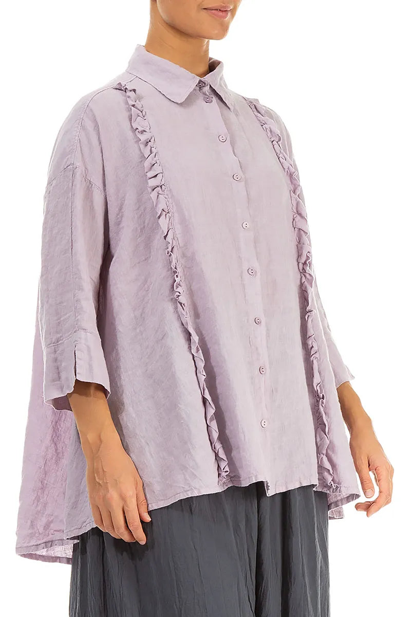 Ruffled Front Lilac Linen Shirt 3