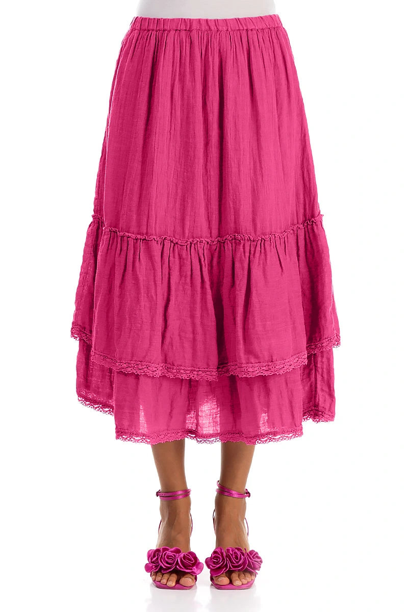 Ruffled Fuchsia Gauze Linen Skirt 1