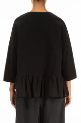Ruffled Hem Black Cotton Blouse 2