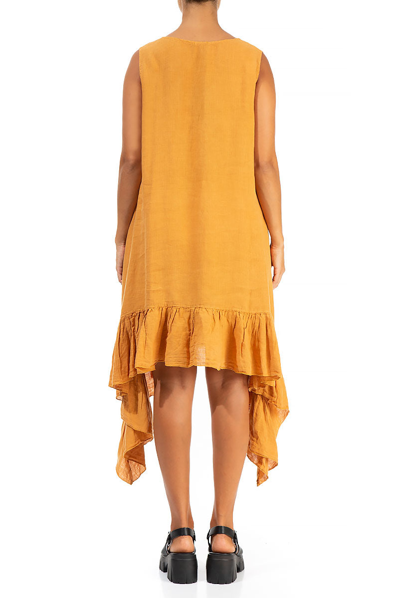 Ruffled Hem Sleeveless Amber Linen Tunic - Dress 2