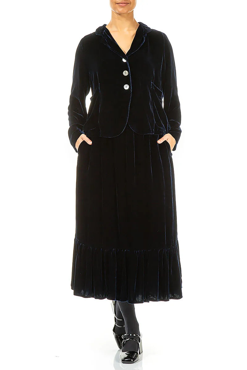 Rüschensaum, königsblauer Seidensamtrock