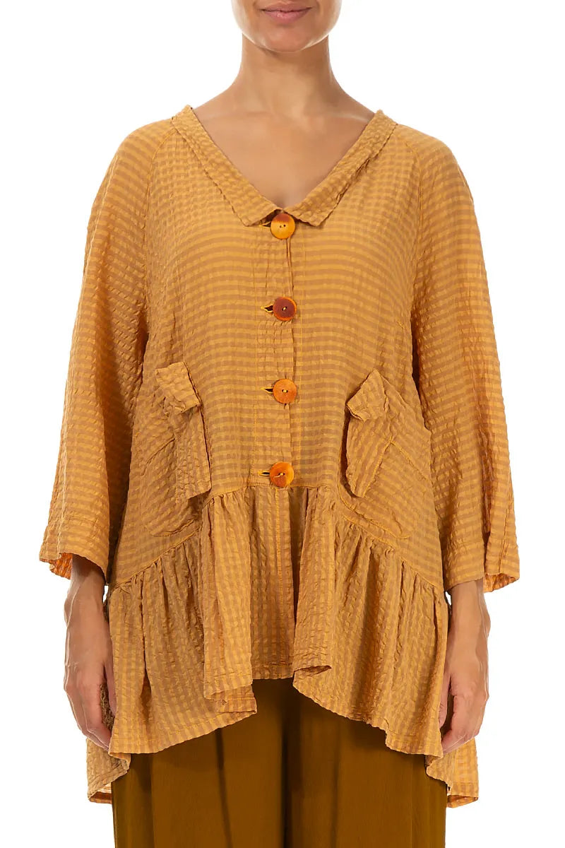 Ruffled Honey Textured Silk Jacket 1