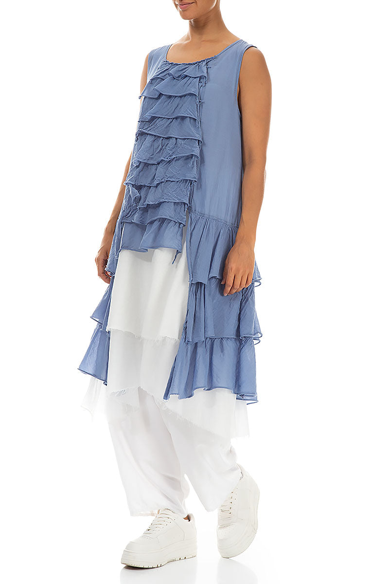 Ruffled Layered Blue Nova Silk Cotton Tunic 3