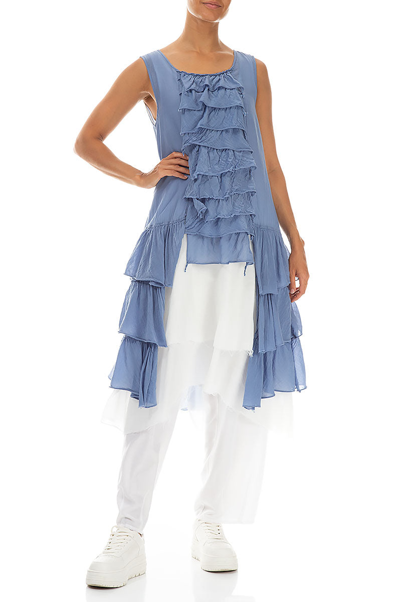 Ruffled Layered Blue Nova Silk Cotton Tunic 4
