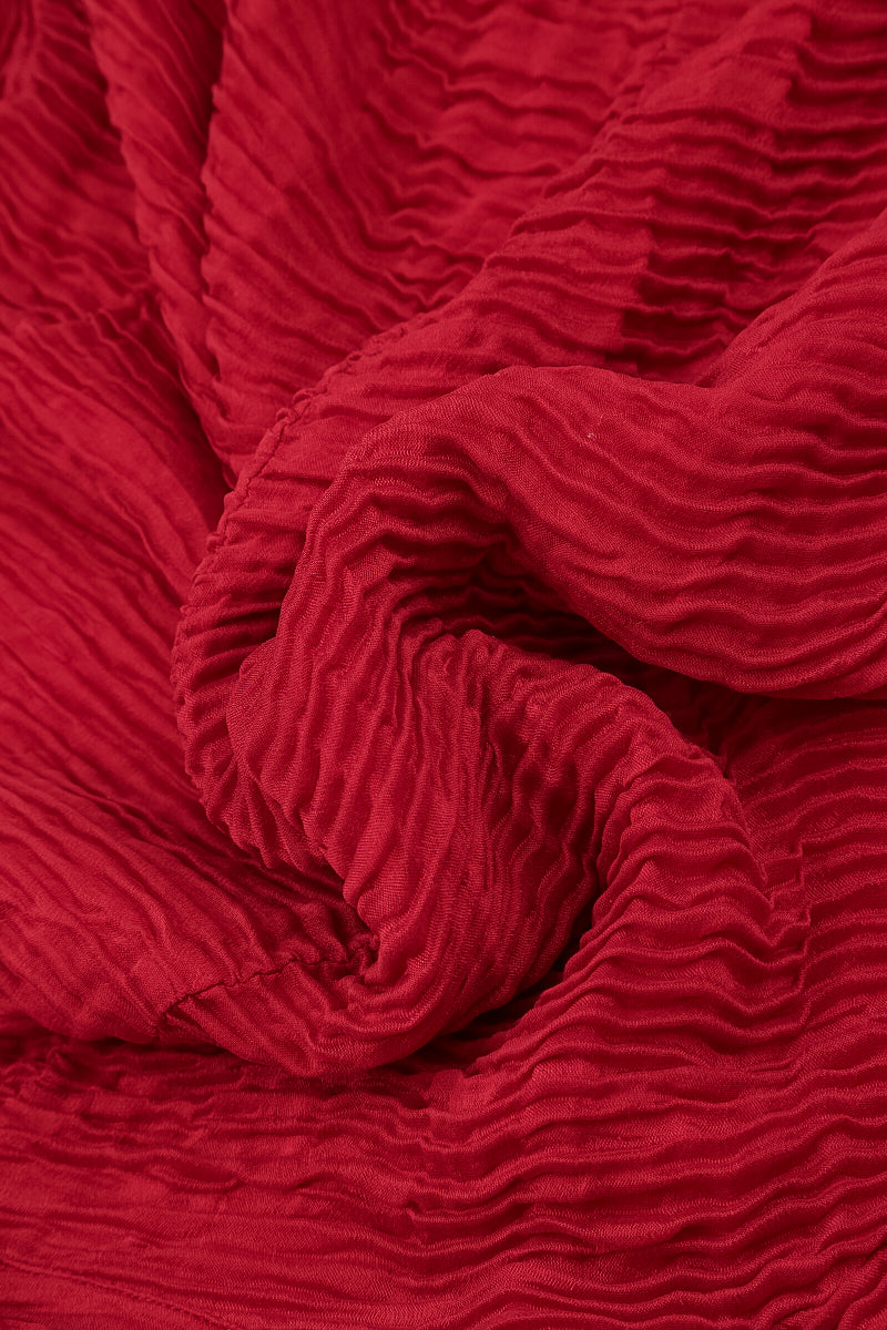 Wide Cherry Red Plissé Silk Kaftan Dress
