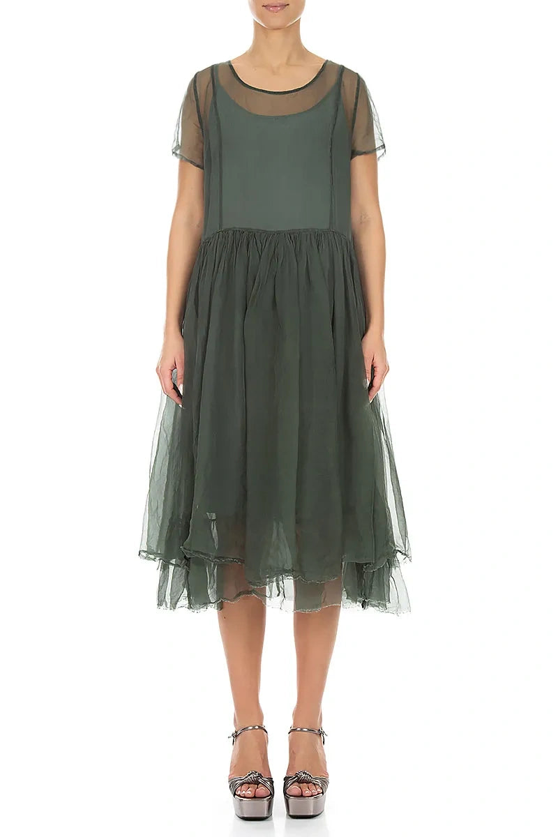 Layered Sage Silk Chiffon Dress 2