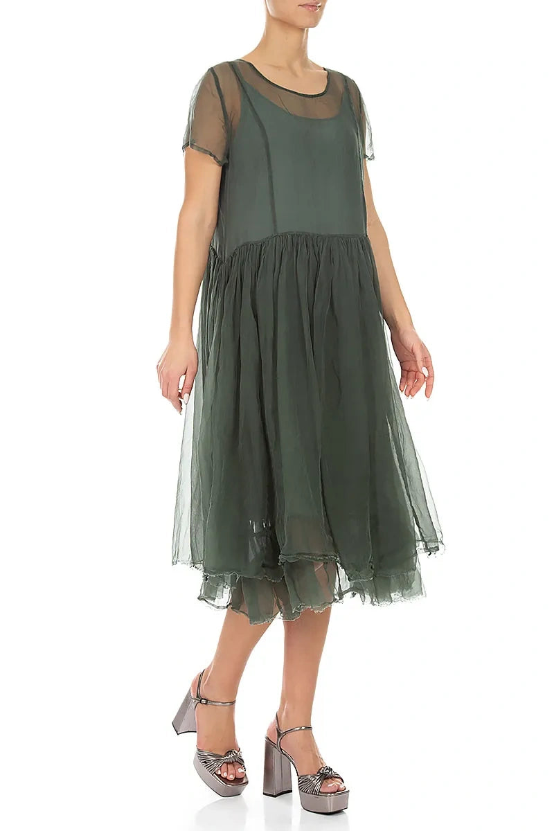 Layered Sage Silk Chiffon Dress 4