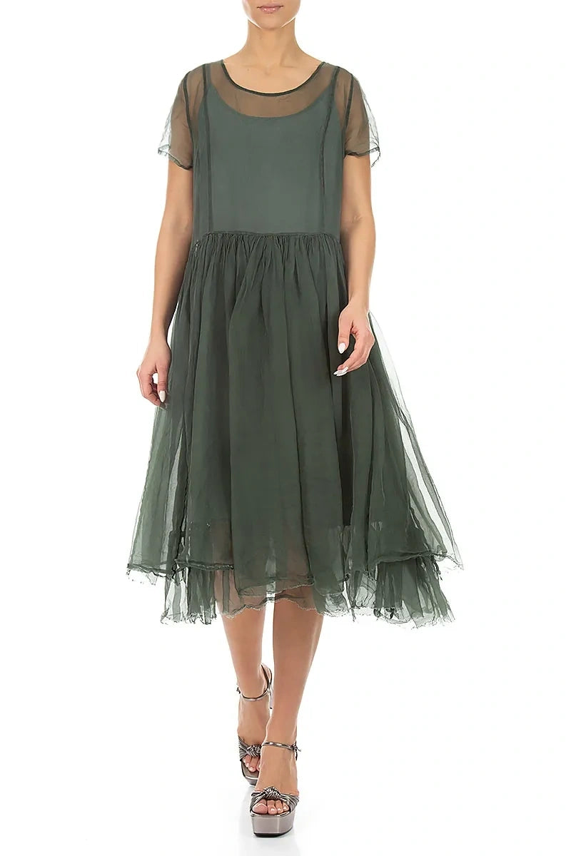 Layered Sage Silk Chiffon Dress 5