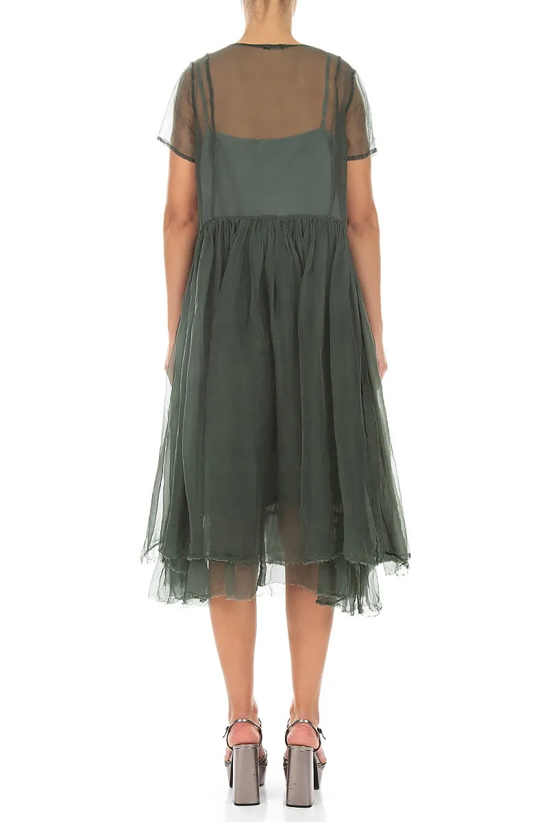 Layered Sage Silk Chiffon Dress 3