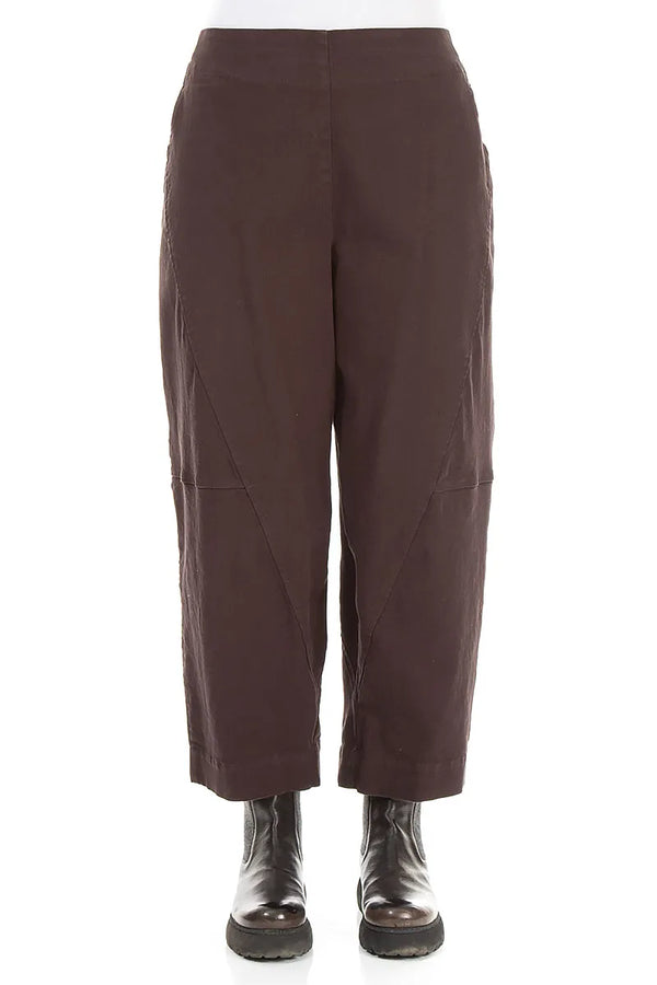 Seamed Truffle Brown Denim Cotton Trousers