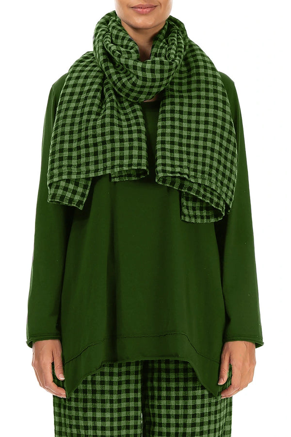 Shamrock Green Check Linen Scarf