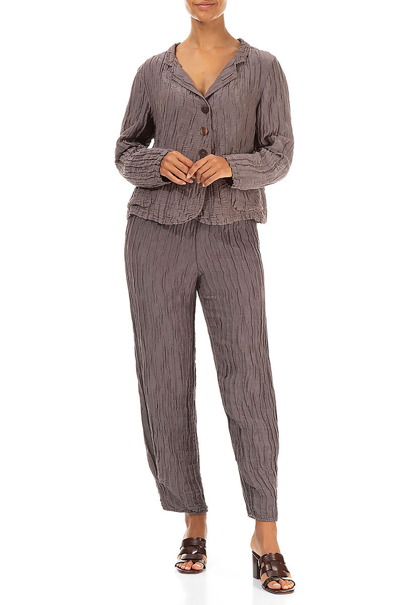 Tapered Barrel Truffle Crinkled Silk Trousers 4