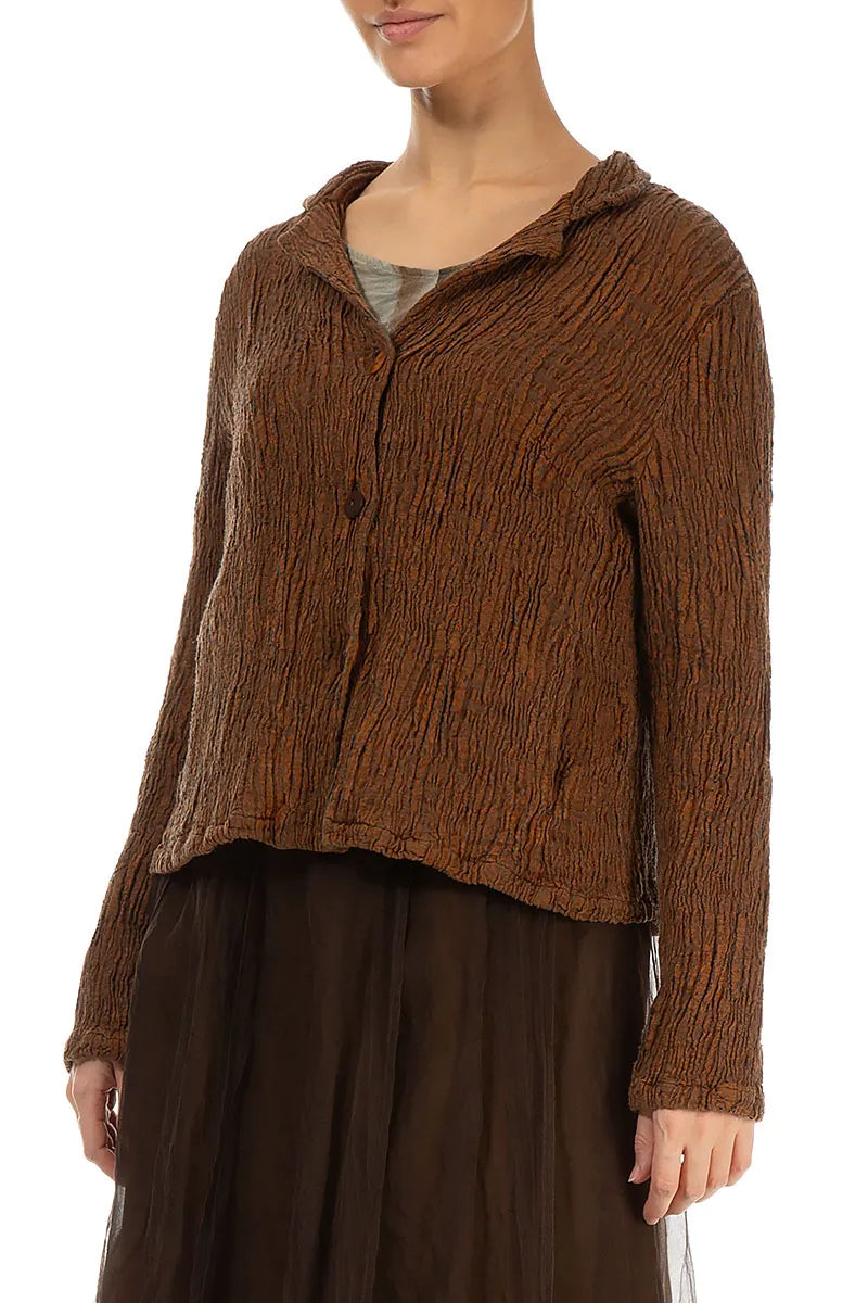 Short Aged Copper Textured Silk Linen Jacket 3