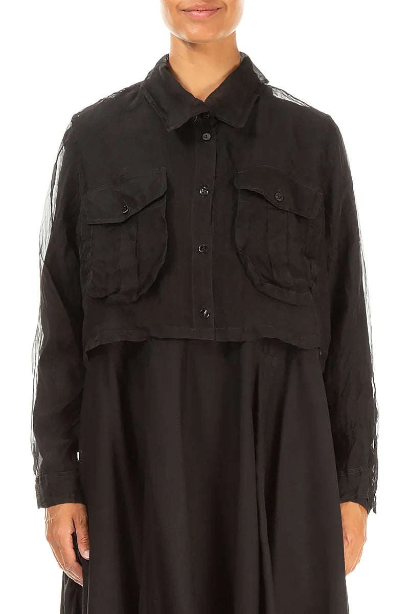 Short Black Silk Chiffon Jacket 1