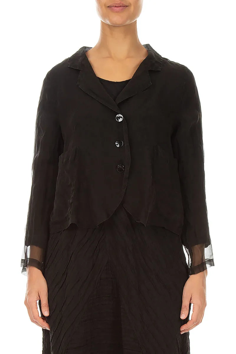 Short Black Silk Chiffon Jacket 1