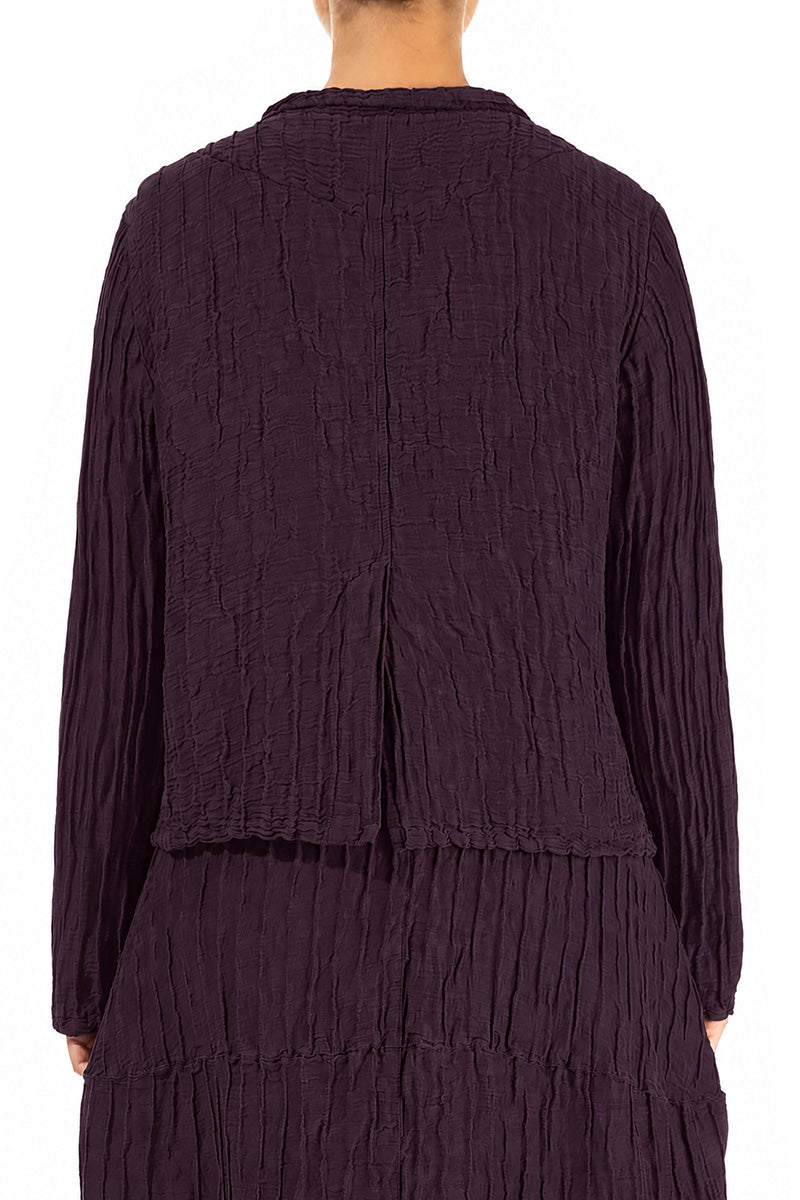 Short Crinkled Deep Plum Silk Linen Jacket