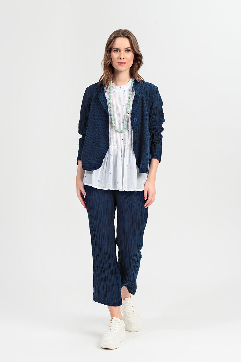 Short Crinkled Navy Silk Jacket 6