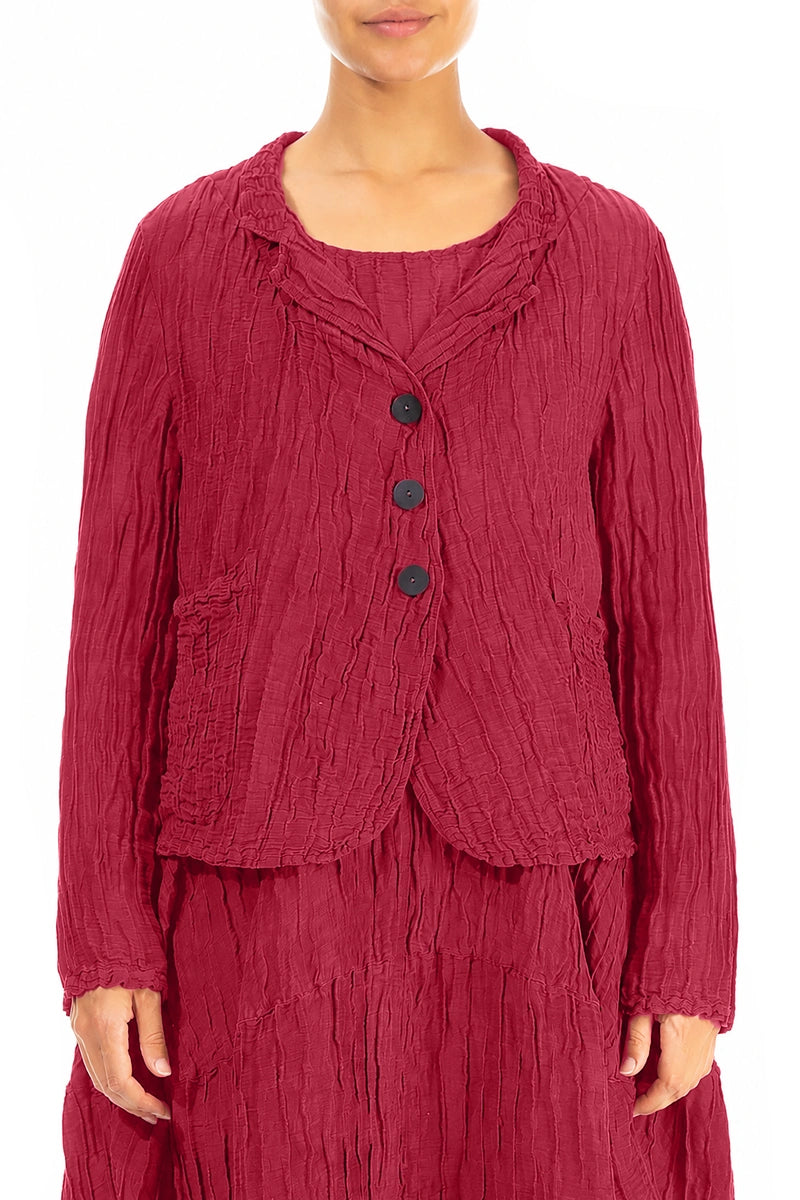 Short Crinkled Ruby Silk Linen Jacket