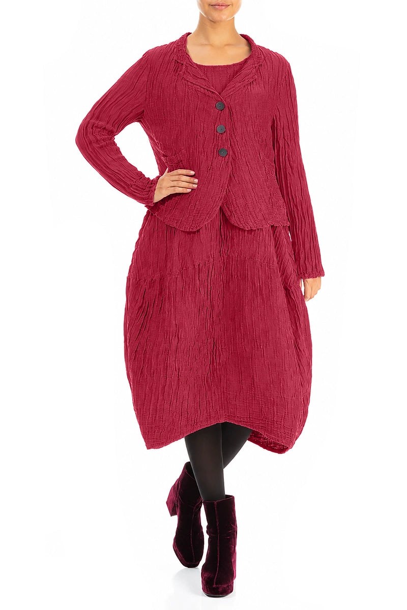 Short Crinkled Ruby Silk Linen Jacket