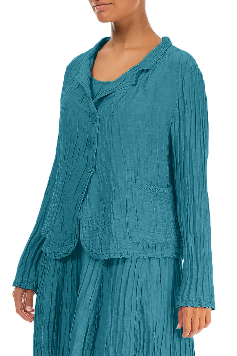 Short Crinkled Turquoise Silk Jacket 3