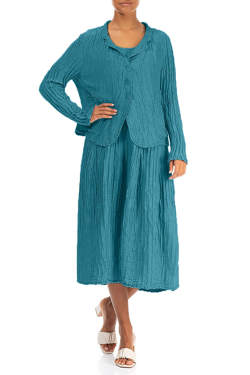 Short Crinkled Turquoise Silk Jacket 4