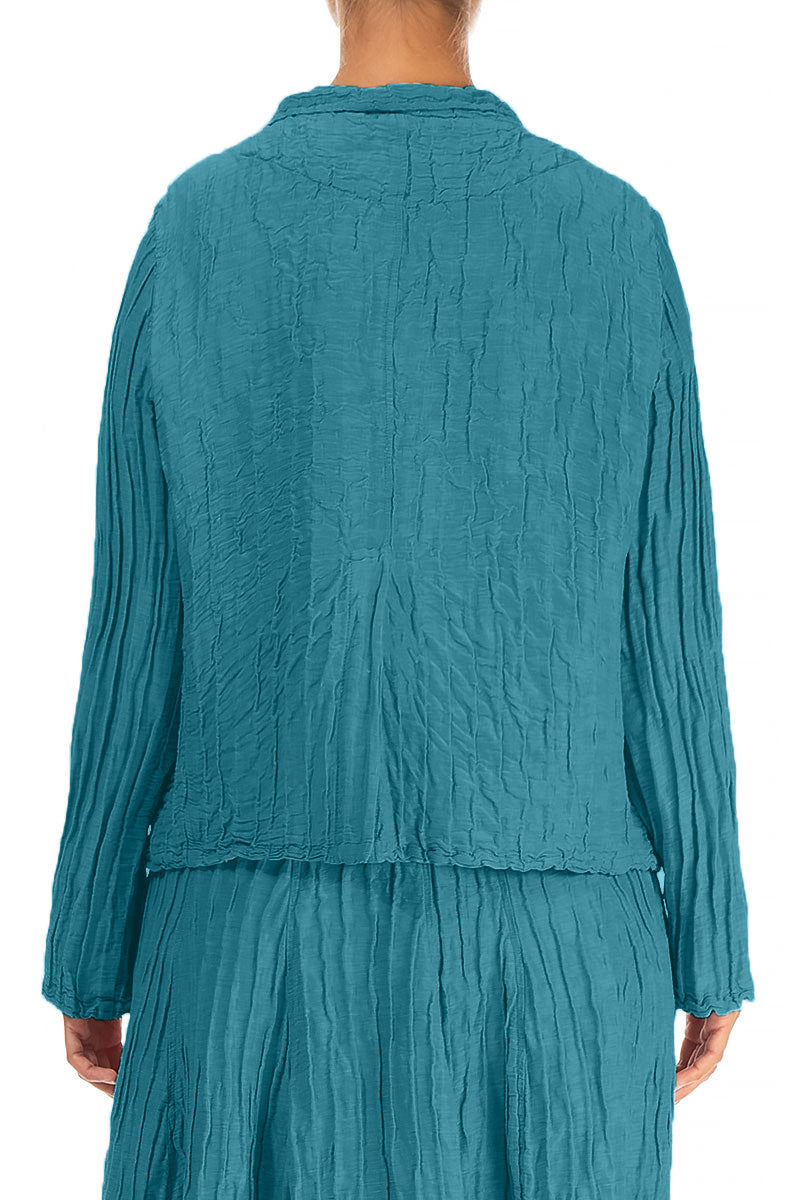 Short Crinkled Turquoise Silk Jacket 2