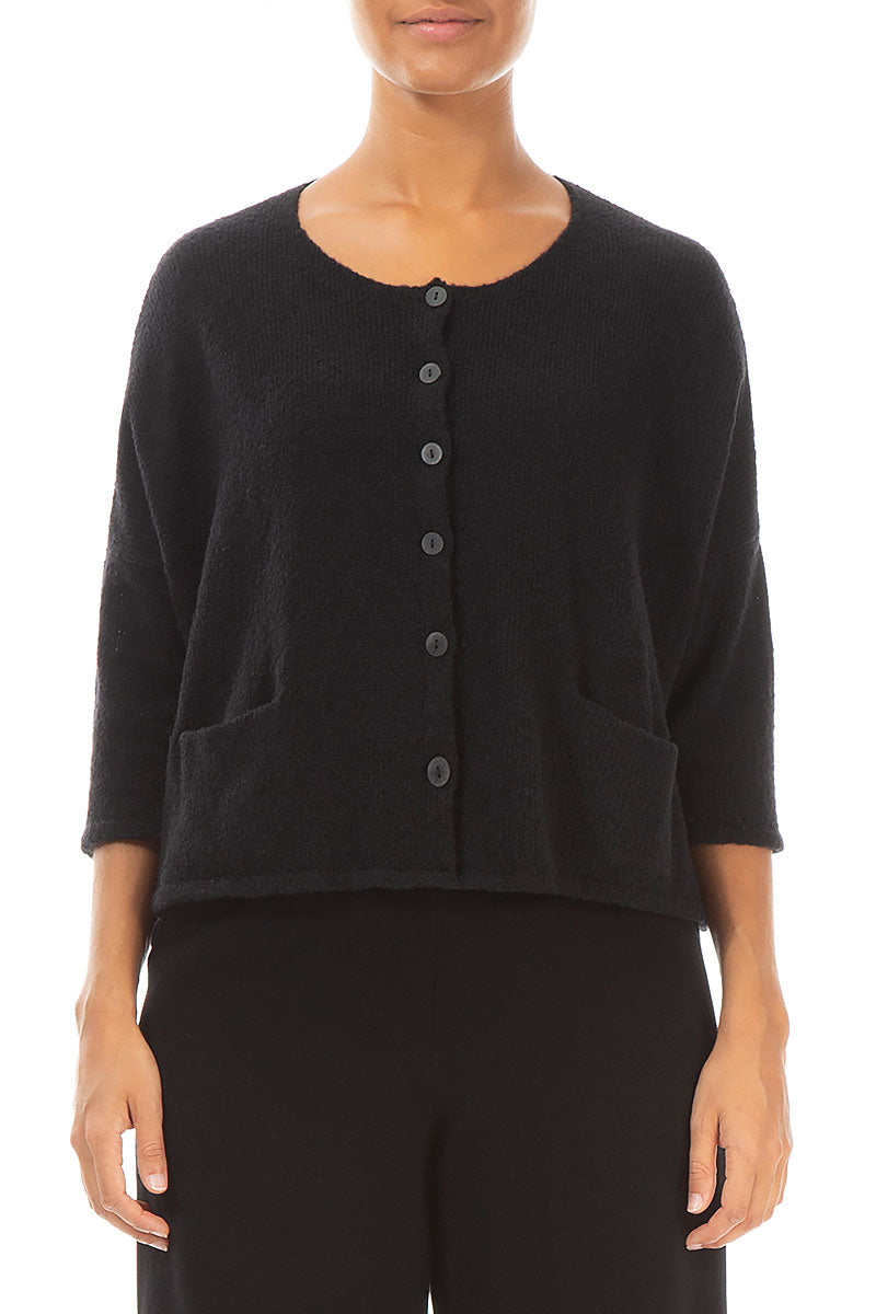 Short Loose Black Wool Cardigan 1