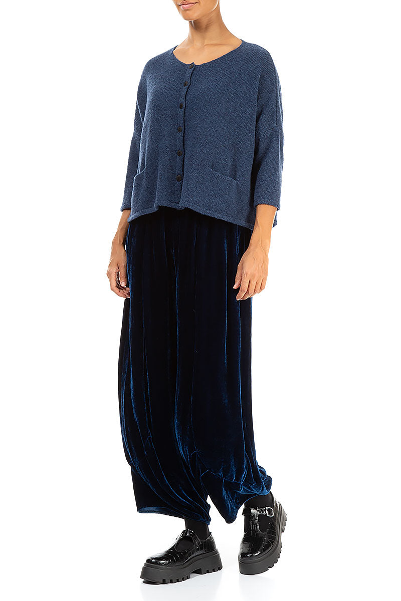 Short Loose Blue Wool Cardigan 4