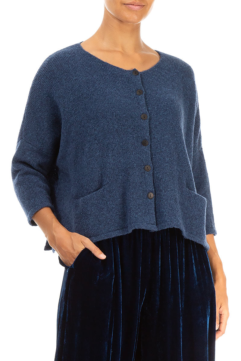 Short Loose Blue Wool Cardigan 3