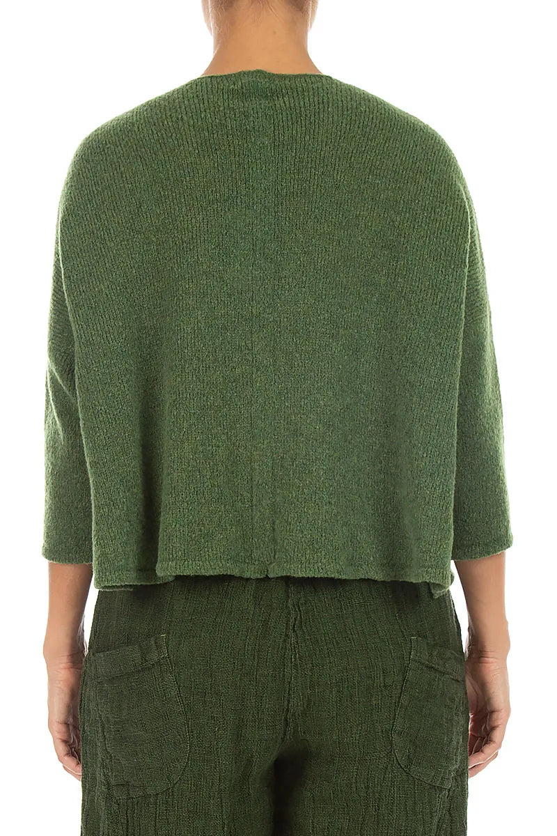 Short Loose Dark Sage Wool Cardigan
