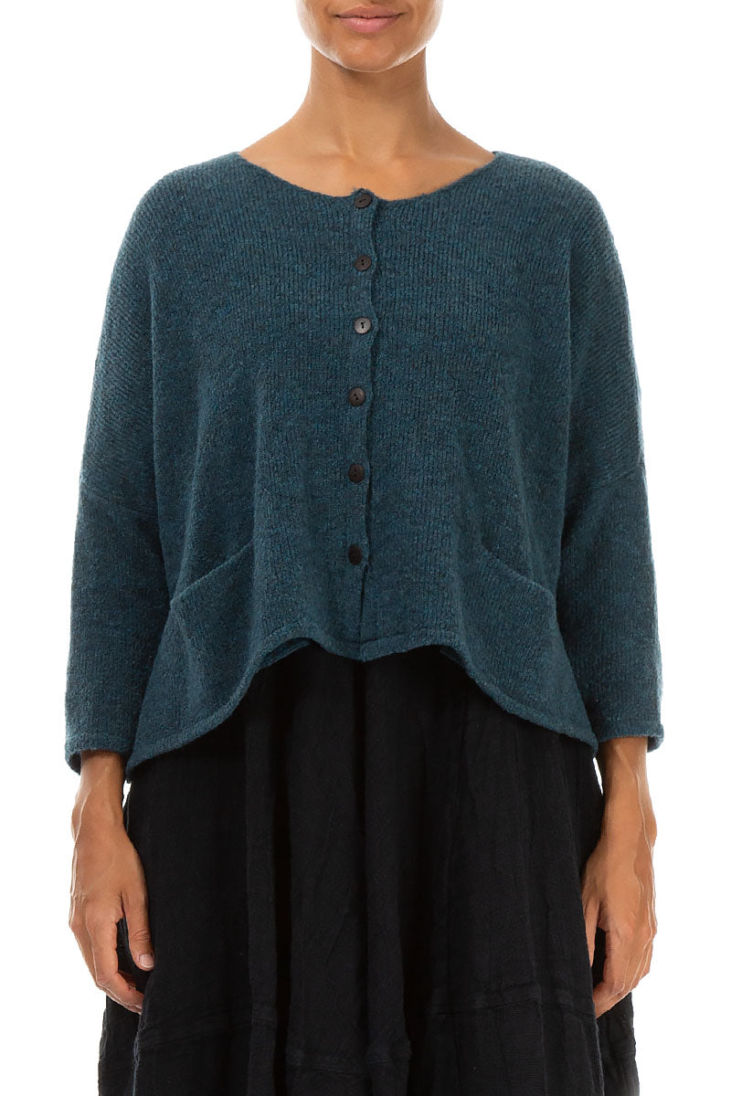 Short Loose Teal Wool Cardigan 1