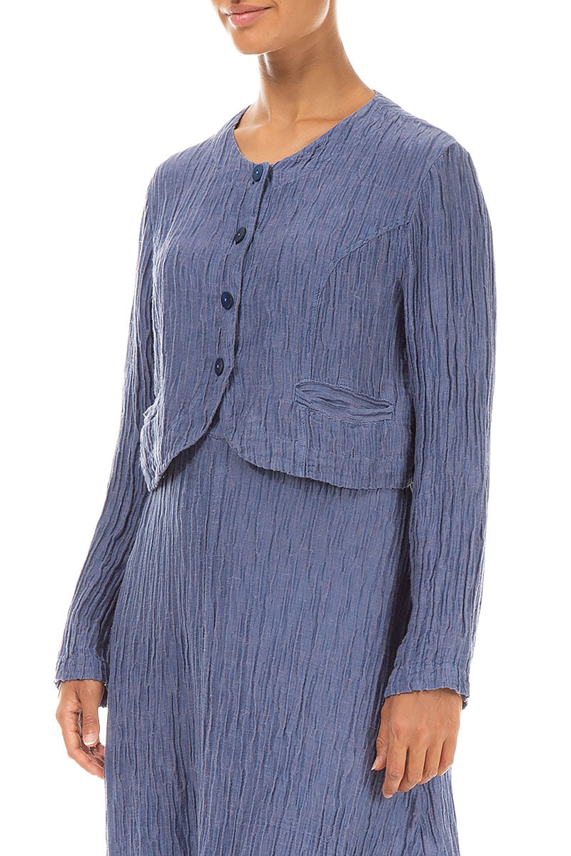 Short Rounded Crinkled Blue Nova Silk Jacket 3
