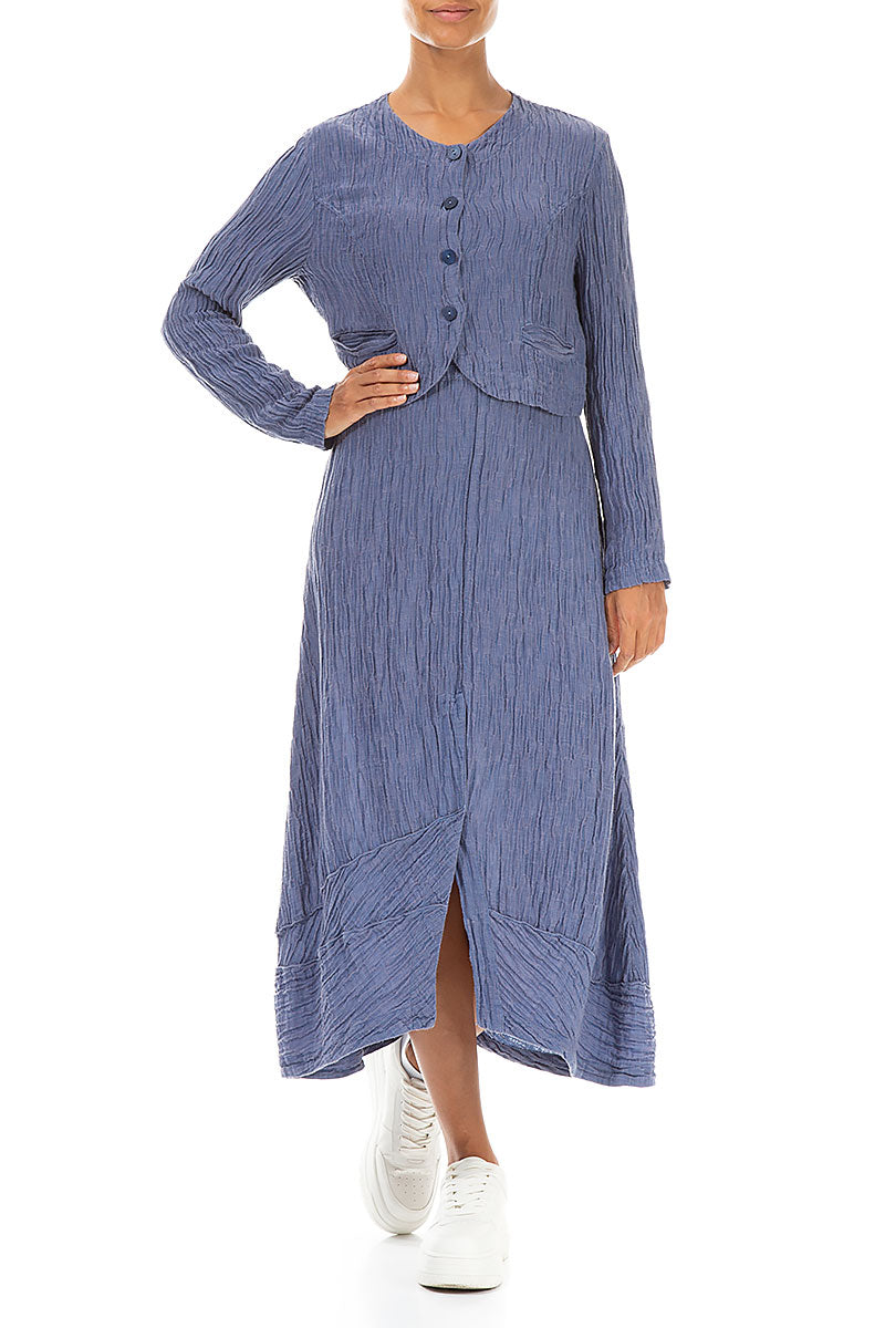 Short Rounded Crinkled Blue Nova Silk Jacket 4