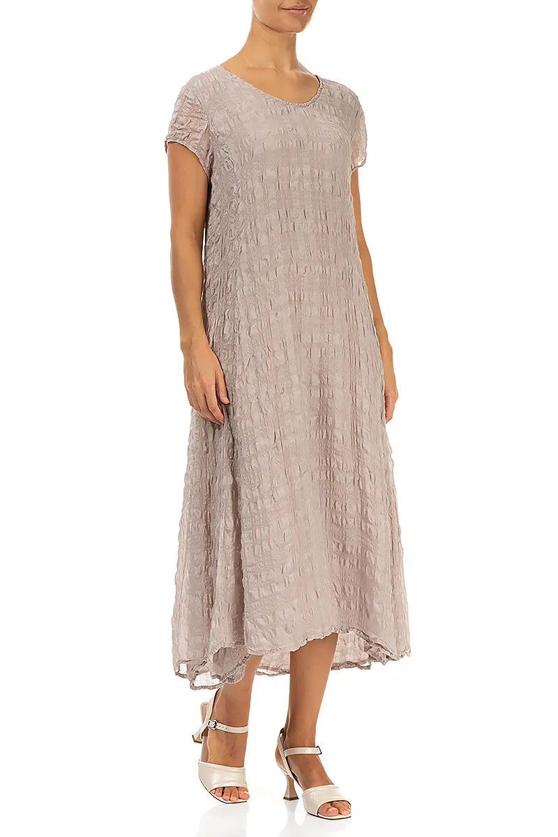 Short Sleeves Beige Light Silk Dress 3