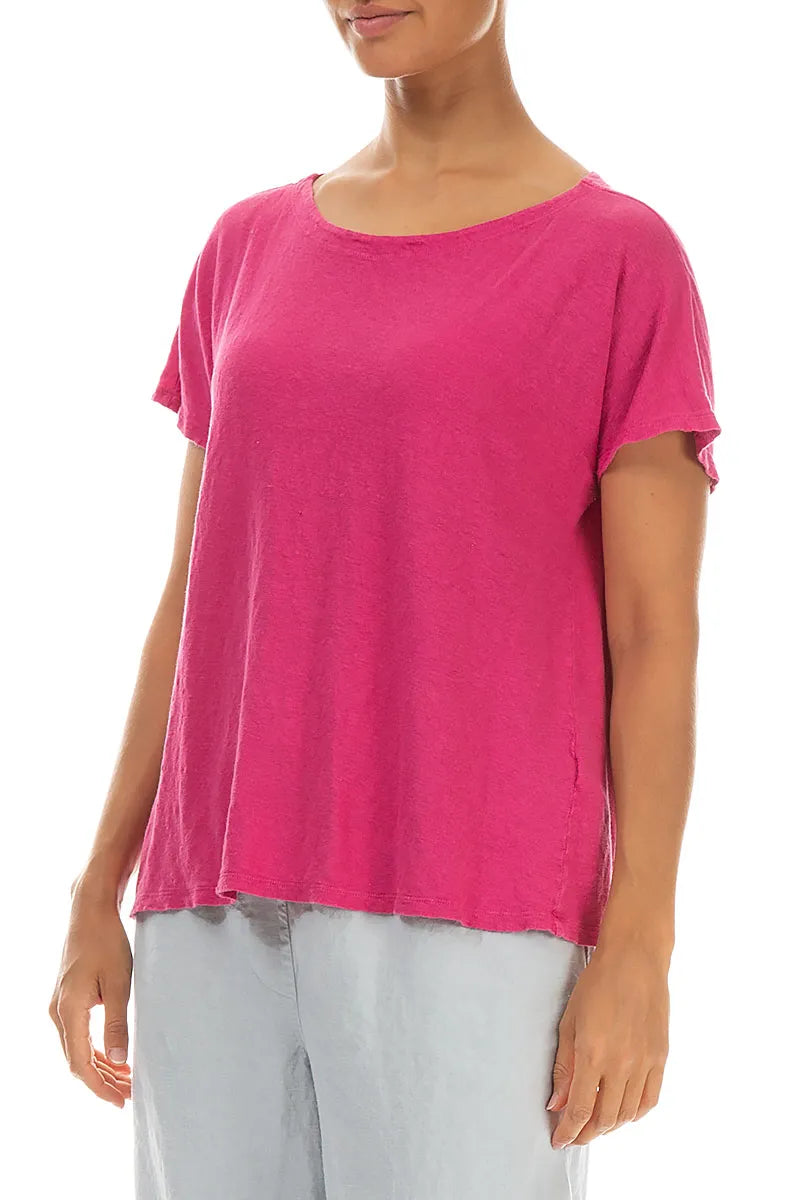 Short Sleeves Fuchsia Linen Jersey Top 3