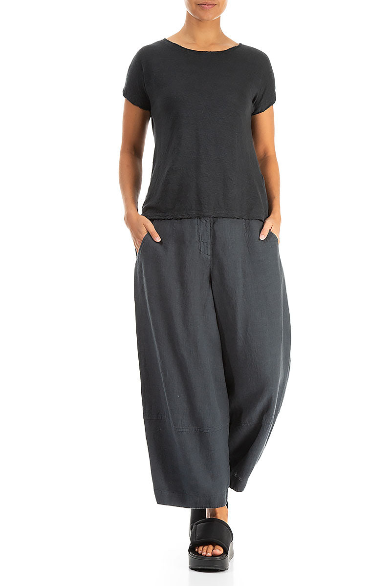 Short Sleeves Graphite Linen Jersey Top 4