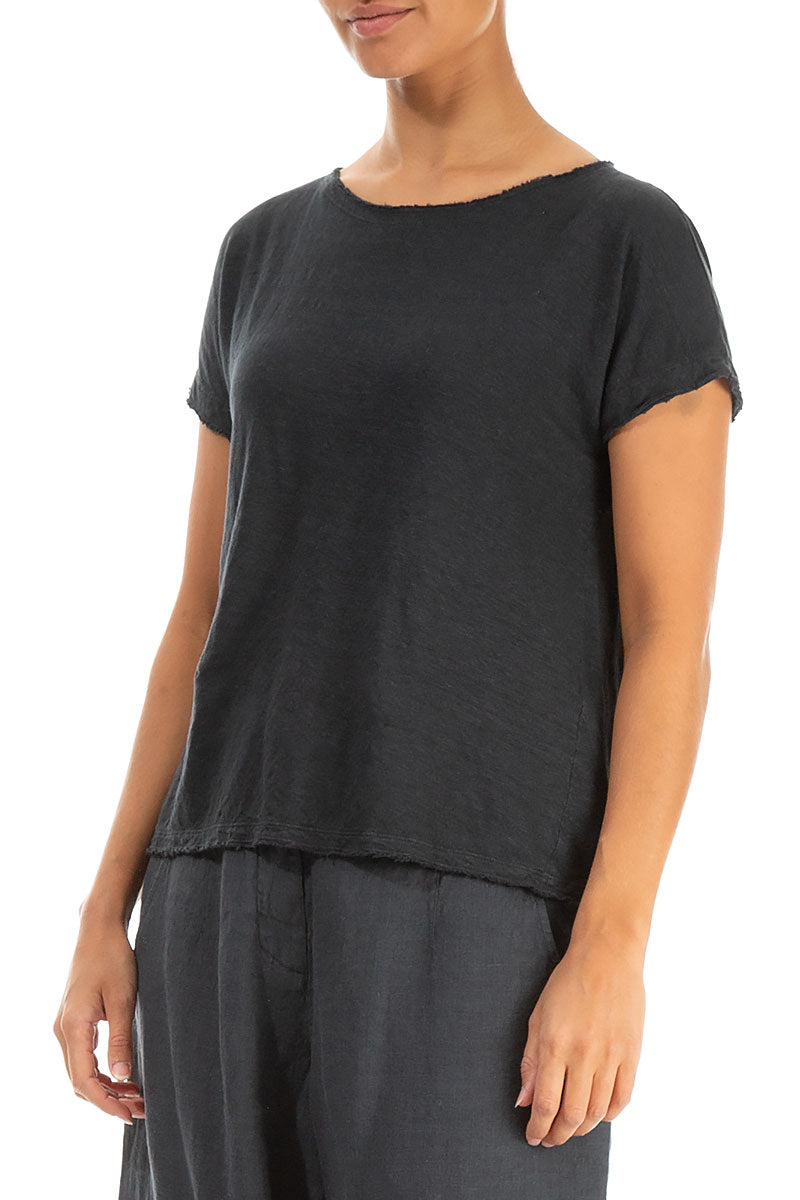 Short Sleeves Graphite Linen Jersey Top 3
